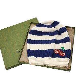 Gucci Striped Beanie with Cherry Patch
